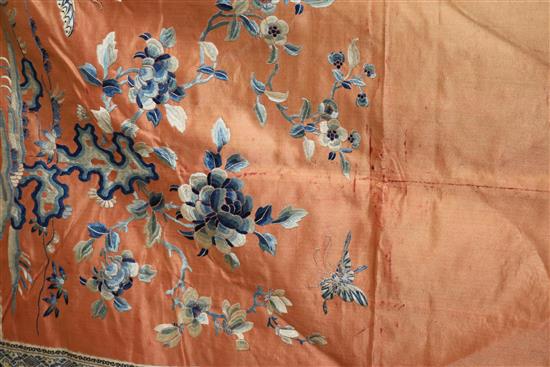 A Chinese embroidered silk chair cover